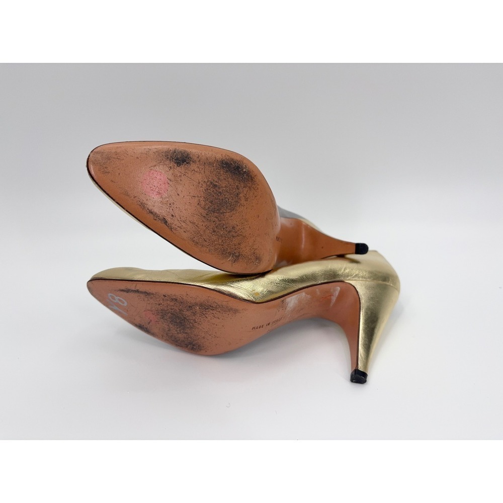 B5 Salvatore Ferragamo Two Tone Leather Pumps 7.5 Gold Silver Metallic Y2K - Picture 9 of 14